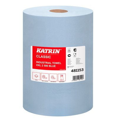 Бумага для протирания в рулонах Katrin Classic Industrial XXL2 laminated, голубой, 2 слоя, 180 м, 500 листов, 1 рулон 481153 фото