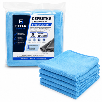 Серветки з мікрофібри універсальні, блакитні, 35*35 ТМ Етна, 5 шт 000012907 фото